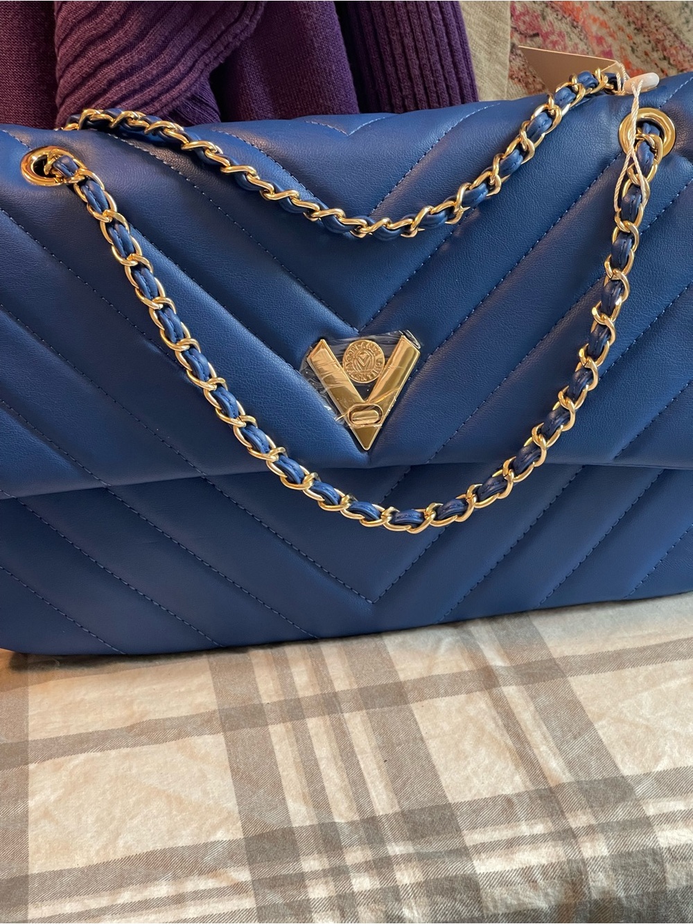 Valentino Orlandi Royal Blue Quilted Shoulder Bag with Gold Hardware
